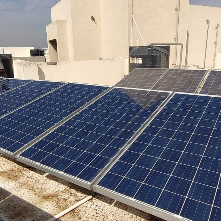 Cleaning on Office Building Solar Plant Rooftop